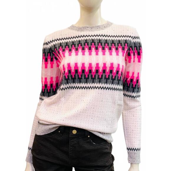 NEW BRODIE CASHMERE women's electric fairaisle jumper in ivory/pink/grey